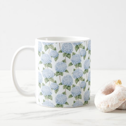 Mug Blue Hydrangea Pattern Watercolor Floral Botanical (Avec donut)