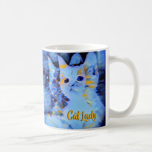 Mug Blue impressionniste Kitten Art Chat Lady Monogram (Droite)