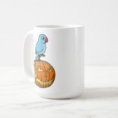 Mug Blue Indian Ringneck on Pumpkin Halloween (Devant gauche)