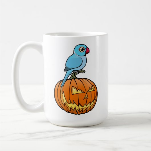 Mug Blue Indian Ringneck on Pumpkin Halloween (Gauche)
