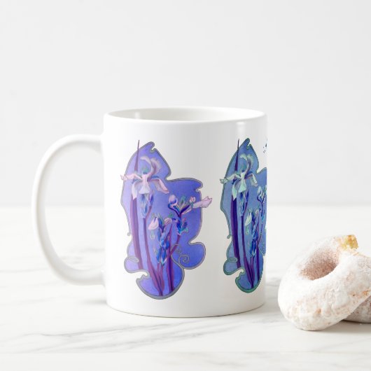 Mug Blue Iris Floral Art Personnalisé (Avec donut)