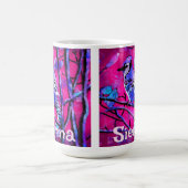 Mug Blue Jay Bird Tree Branch Pink Personalized  (Centre)