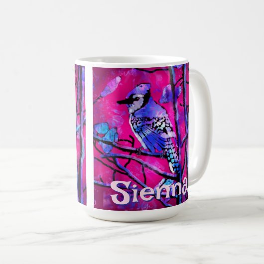 Mug Blue Jay Bird Tree Branch Pink Personalized  (Devant droit)