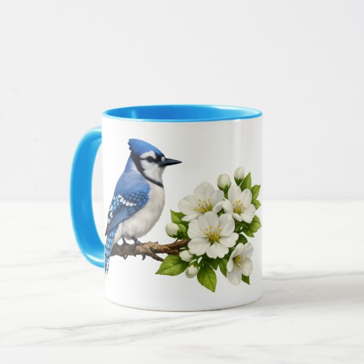 Mug Blue Jay with White Blossoms (Devant gauche)