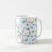 Mug Blue Kawaii Cute Cats Bonjour Motif (Devant droit)