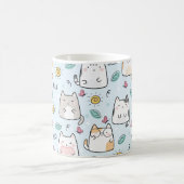 Mug Blue Kawaii Cute Cats Bonjour Motif (Centre)