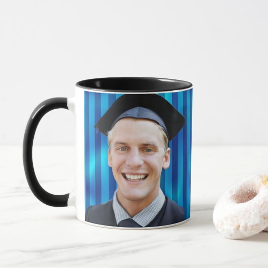 Mug Blue Line Pattern Editable Portrait Men Graduation (Avec donut)