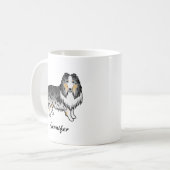 Mug Blue Merle Rough Collie Cute Cartoon Chien & Nom (Devant gauche)