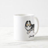 Mug Blue Merle Shetland Sheepdog Dessin et nom (Devant droit)