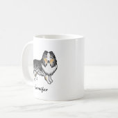 Mug Blue Merle Shetland Sheepdog Dessin et nom (Devant gauche)