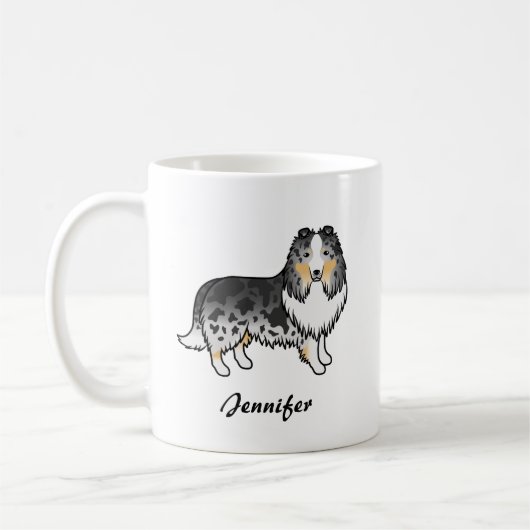 Mug Blue Merle Shetland Sheepdog Dessin et nom (Gauche)