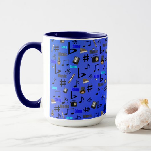 Mug Blue Musical Notes and Instruments (Avec donut)