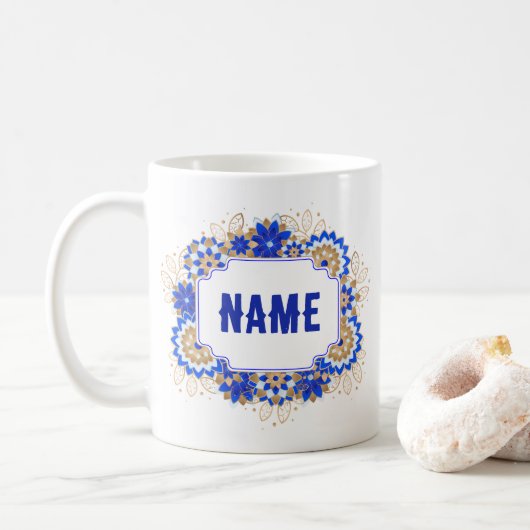 Mug Blue Namaste Nom personnalisé Monogramme (Avec donut)