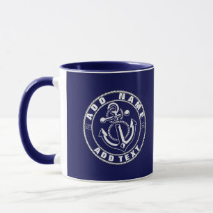 Mug Blue Nautical Ancre yacht club bateau marina Nom
