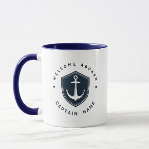 Mug Blue Navy Ancre nautique yacht club voile Nom