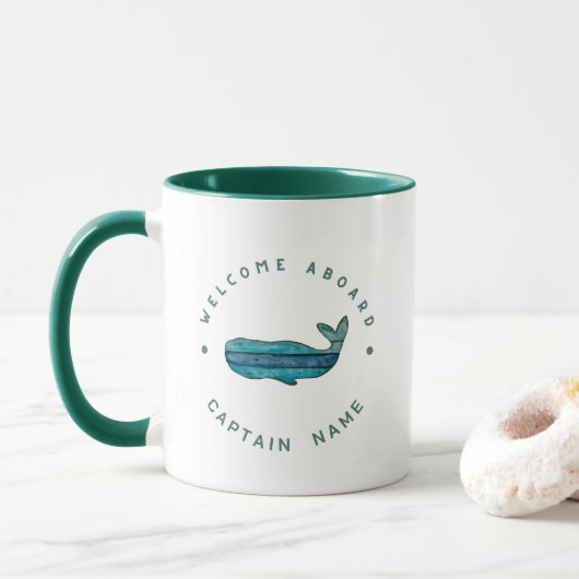 Mug Blue Navy Ancres nautiques club voile baleine (Avec donut)