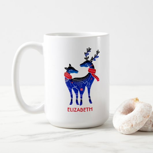 Mug Blue Nordic Christmas Reindeer Pair (Avec donut)