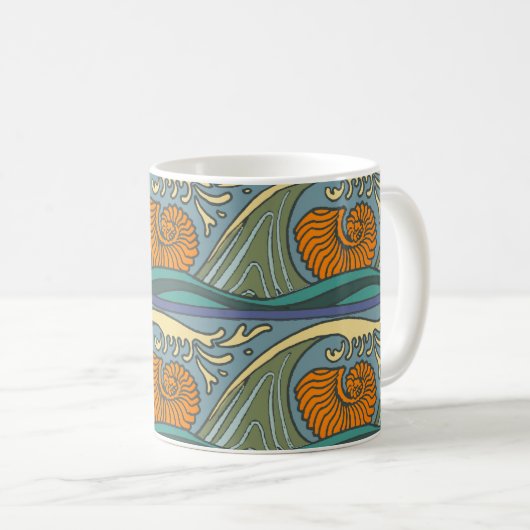 Mug Blue Ocean Waves Nautilus Seashell Motif Nouveau (Devant droit)