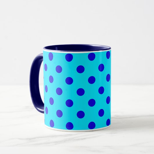 Mug Blue On Cyan Polka Dots Pattern Design (Devant gauche)