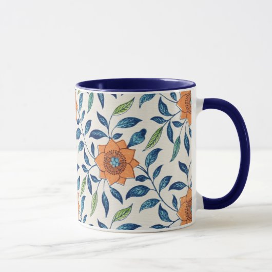 Mug Blue & Orange Floral Pattern (Droite)