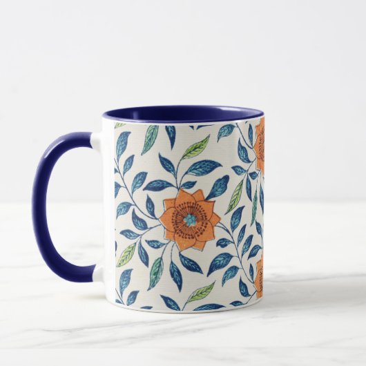 Mug Blue & Orange Floral Pattern (Gauche)