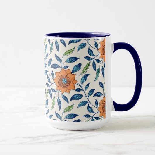 Mug Blue & Orange Floral Pattern (Droite)