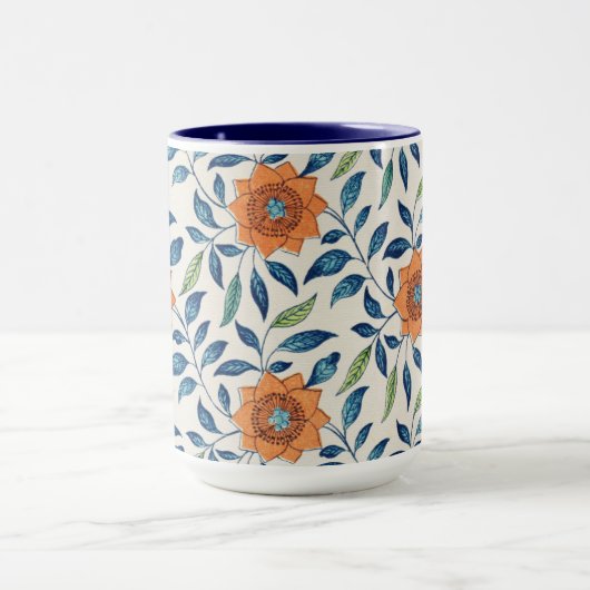 Mug Blue & Orange Floral Pattern (Centre)