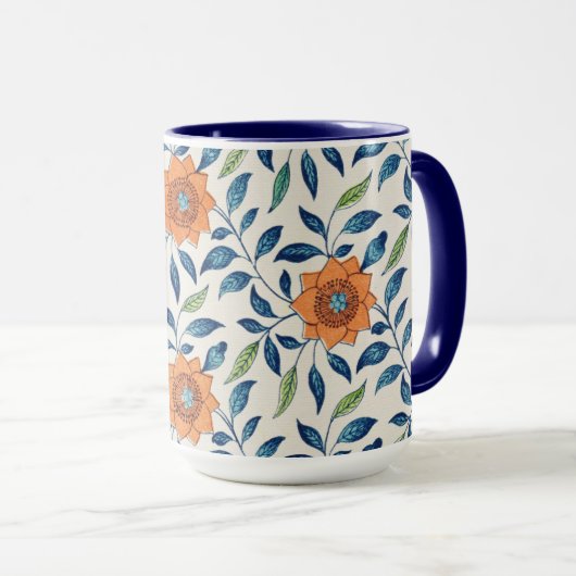 Mug Blue & Orange Floral Pattern (Devant droit)