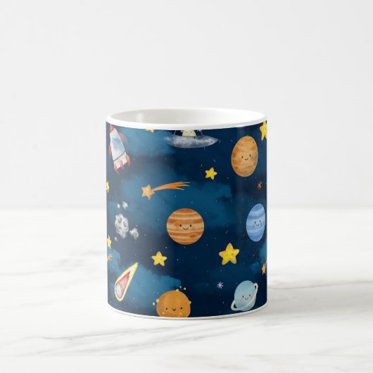 Mug  Blue Outer Space Planets Seamless Pattern (Centre)