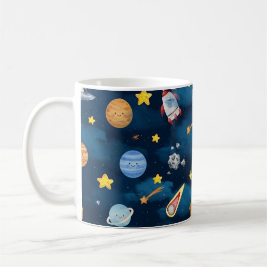 Mug  Blue Outer Space Planets Seamless Pattern (Gauche)