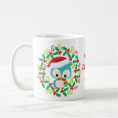 Mug Blue Owl Santa Hat Christmas Wreath (Gauche)