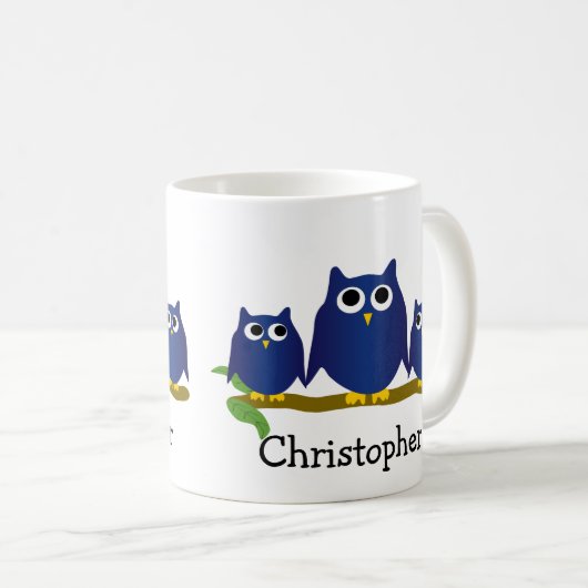 Mug Blue Owls Design Personalised (Devant droit)