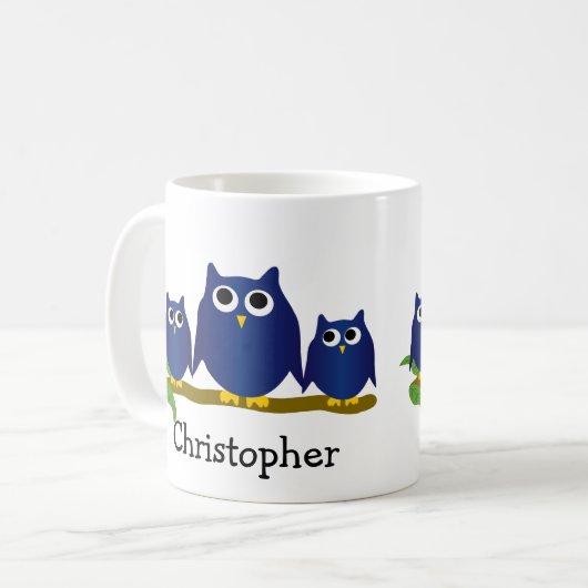 Mug Blue Owls Design Personalised (Devant gauche)