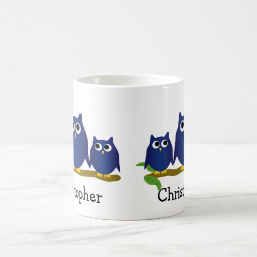 Mug Blue Owls Design Personalised (Centre)