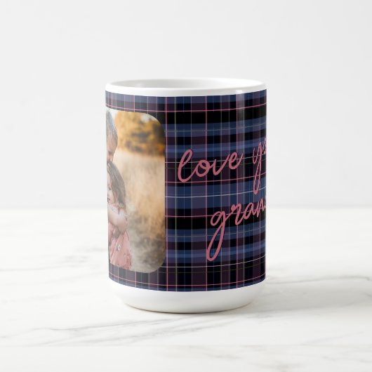 Mug Blue Pink Plaid 1-Photo Custom Holiday Gift Script (Centre)