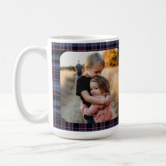 Mug Blue Pink Plaid 1-Photo Custom Holiday Gift Script (Gauche)