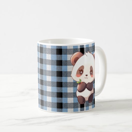 Mug Blue Plaid Panda Double-Sided Design (Devant droit)