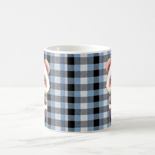 Mug Blue Plaid Panda Double-Sided Design (Centre)