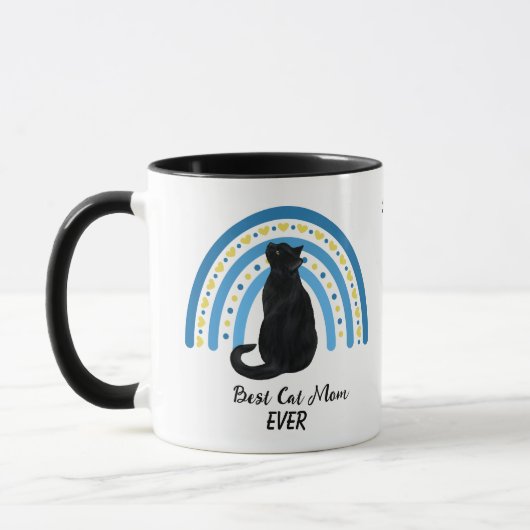 Mug Blue Rainbow Best Black Cat Maman (Gauche)