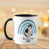 Mug Blue Rainbow Best Grey White Chat Maman