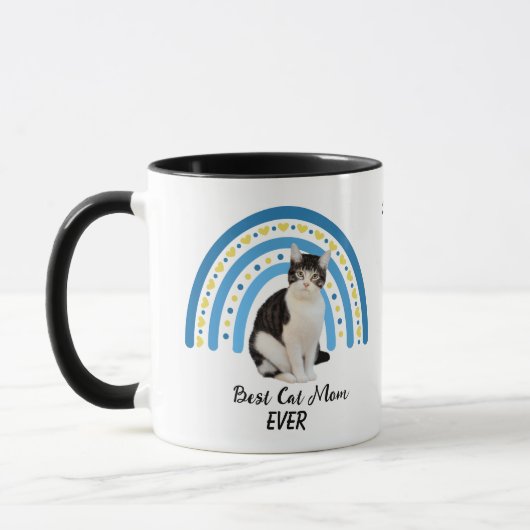 Mug Blue Rainbow Best Grey White Chat Maman (Gauche)