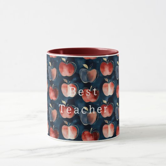 Mug Blue Red Apples Best Teacher or personalize (Centre)