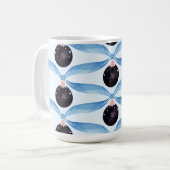 Mug Blue Ribbon and Black Ornament Holiday Card (Devant gauche)