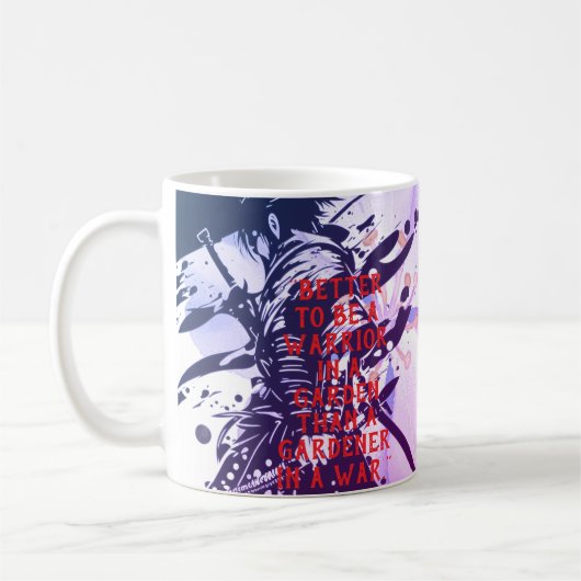 Mug Blue Samurai & Cherry Blossom Ink Art Motivational (Gauche)
