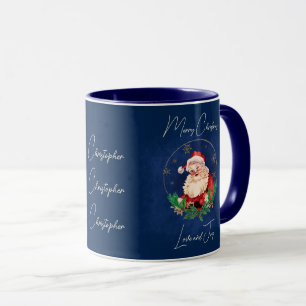 Mug Blue Santa Claus Élégant Claus Vintage Noël