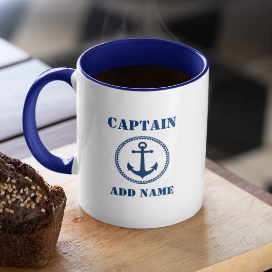 Mug Blue Sea Ancre Captain Ajouter un nom ou un nom de