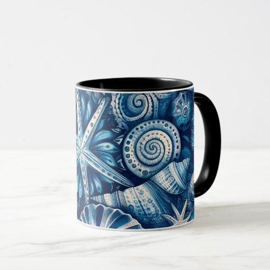 Mug Blue Shells Starfish Sand Dollar Nautical Theme (Devant droit)