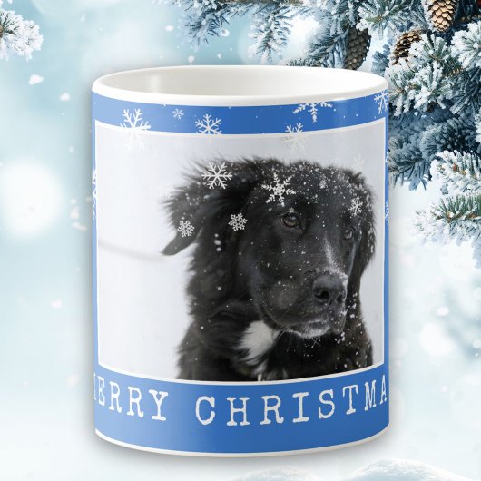 Mug Blue Snowflakes Chien animal de compagnie Photo Jo