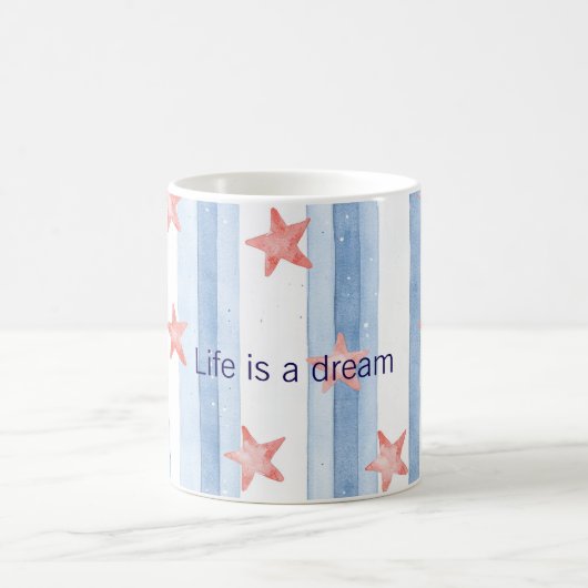 Mug Blue Stripes Red Starfish Stars Life is A Dream (Centre)