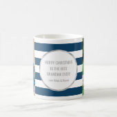 Mug Blue Stripes Silver Photo Meilleur Noël à grand-mè (Centre)